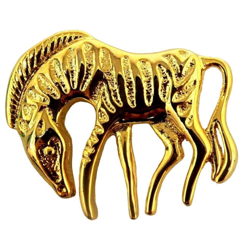 Stylized Zebra Brooch Pin • Goldtone Metal • 1-3/4" x 1-1/2"
